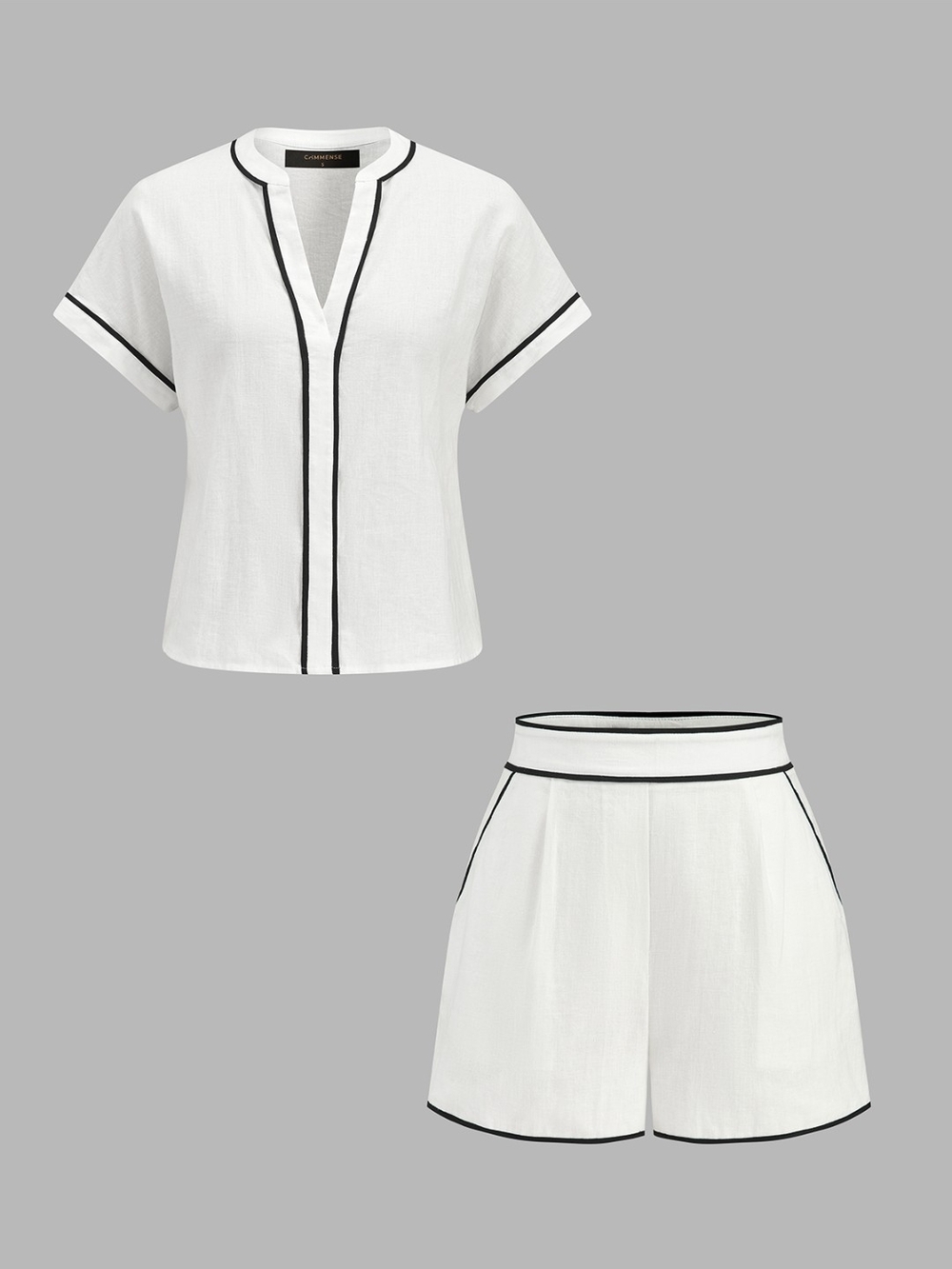 Commense White High-Waist Shorts Set with Black Piping